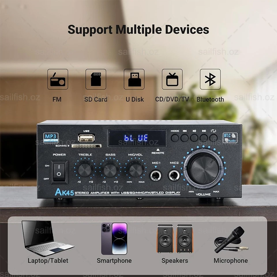 600W 2 Channel Bluetooth Mini HIFI Power Amplifier Audio Stereo Amp Home Car FM - image 4 of 4