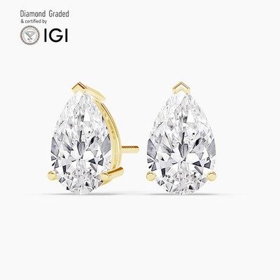  Birne Solitär Labgrown Diamant Ohrstecker 18k Gelbgold 4 Kt D VS1