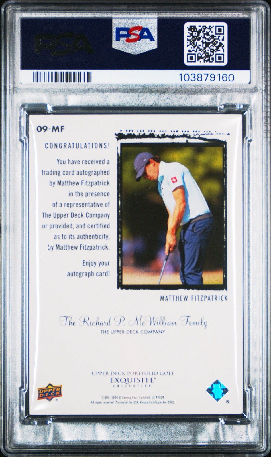 Upper Deck 2024 Portfolio Golf Matthew Fitzpatrick Exquisite RC Auto PSA 5 /49 view 2