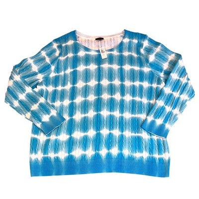 Talbots NEW with Tags Plus Size 2X Linear Tie Dye Cable Knit Sweater Blue White