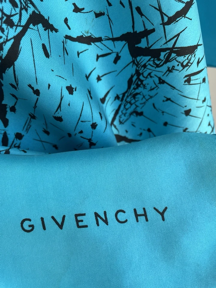 Givenchy Silk Scarf Blue Cactus Print Graphic Minimalist Modern France#A28 - Image 4 of 4