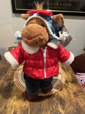Build A Bear Workshop Christmas Holly Moose Plush 16" Red Jacket Jeans Bow Hat