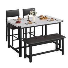 Marble 4-Piece Dining Sets Kitchen Table, Upholstered Bench & 2 Padded Chairs