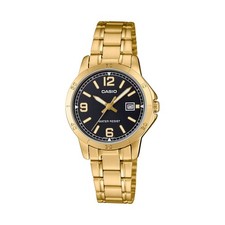 Casio Women  s Gold Bracelet Analog Watch with Black Dial - LTP-V004G-1BUDF
