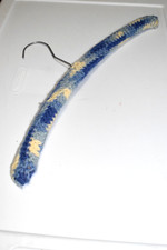 Vintage Crocheted Covered Wood Hanger 50s 70s Blue Cream Yellow 16" hole at end