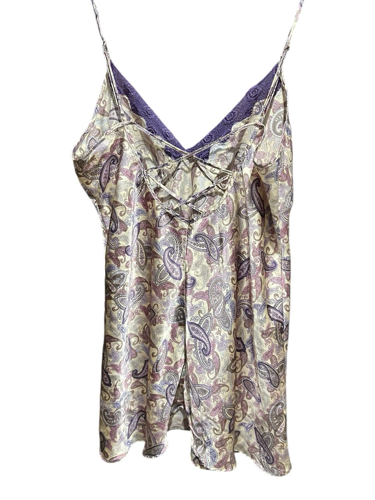 UNDERCOVER Abito slip Secret Treasures anni 90 Y2K taglia 2x viola paisley mini pizzo orlo fata