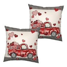 Throw Pillow Covers 18x18 Red Truck Pillow 18" x 18" Pack of 2 Love Truck