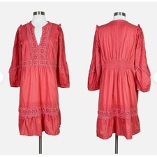Akemi + Kin Anthropologie Small Coral Crochet Lace Tiered Boho Dress
