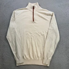 Collars & Co Mens Size M Quarter Zip Sweater Cotton Cashmere Blend Ivory
