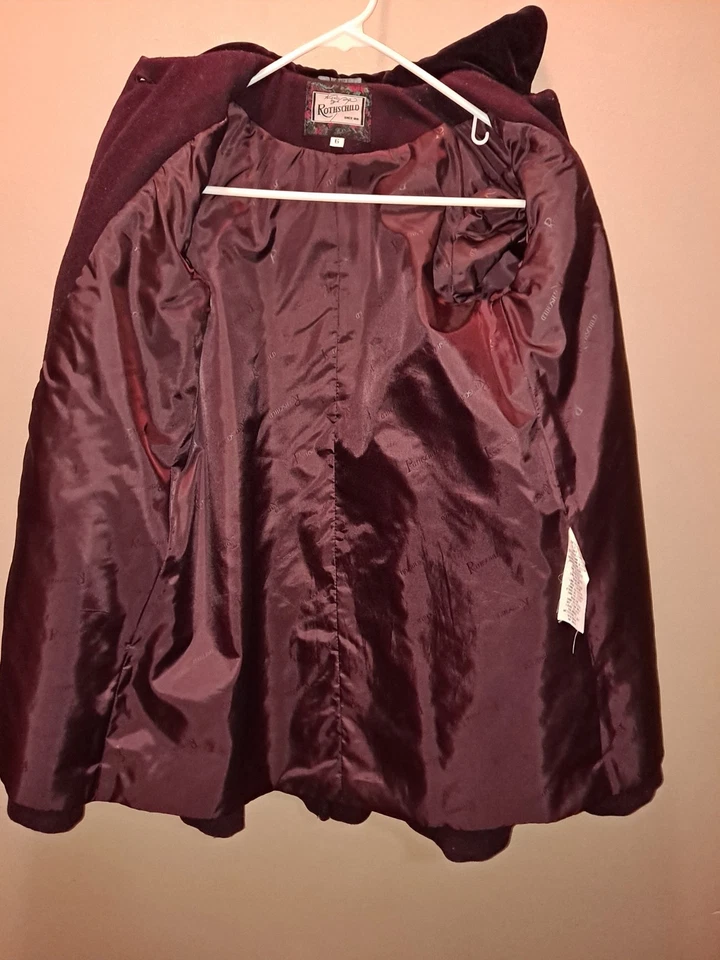 Rothschild Coat Girls 6 Burgundy Wool Lined Long Victorian Princess Velvet Bows - Image 3 of 4