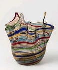 VTG MURANO CAMPANELLA ITALY ART GLASS VASE SWIRL FILIGRANA FAZZOLETTO 5"T 1980'S