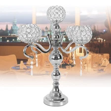 5-Arm Elegant Silver Crystal Candelabra Holder Wedding Table Centerpieces Decor