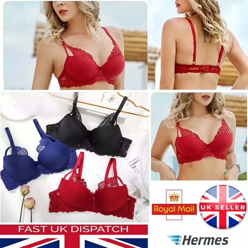 UK Sexy Embroidery Lace Extreme Padded Push Up Underwear Bra Set Plunge Bra  Sets