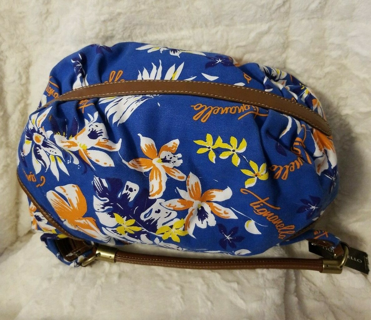 Tignanello Blue Multi-color Foral Print Hobo Handbag Purse w/ tassle NWT New image 6
