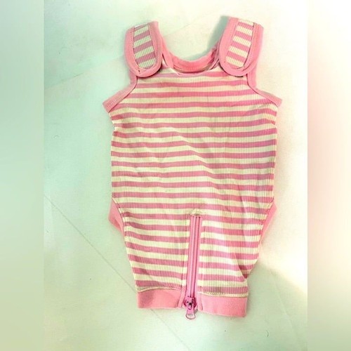 Small cat pink and white onsie with strips
