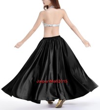 Black Satin Skirt 360 Full Circle Long Swing Belly Dance Tribal Flamenco Falda