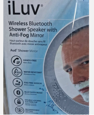 Original iLuv AUDMIRRWH Aud Duschspiegel mit integrierten Bluetooth Lautsprechern