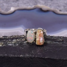 Edelopal Ring, 925er Silber, Edelsteinring (2...