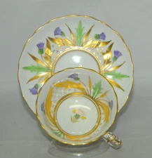 Royal Chelsea England Thistle Purple Heavy Gold  Tea Cup and Saucer Set