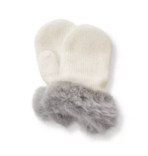 Janie and Jack Baby Girls Size 6-12 Months Faux Fur Trim Mittens in Ivory $24