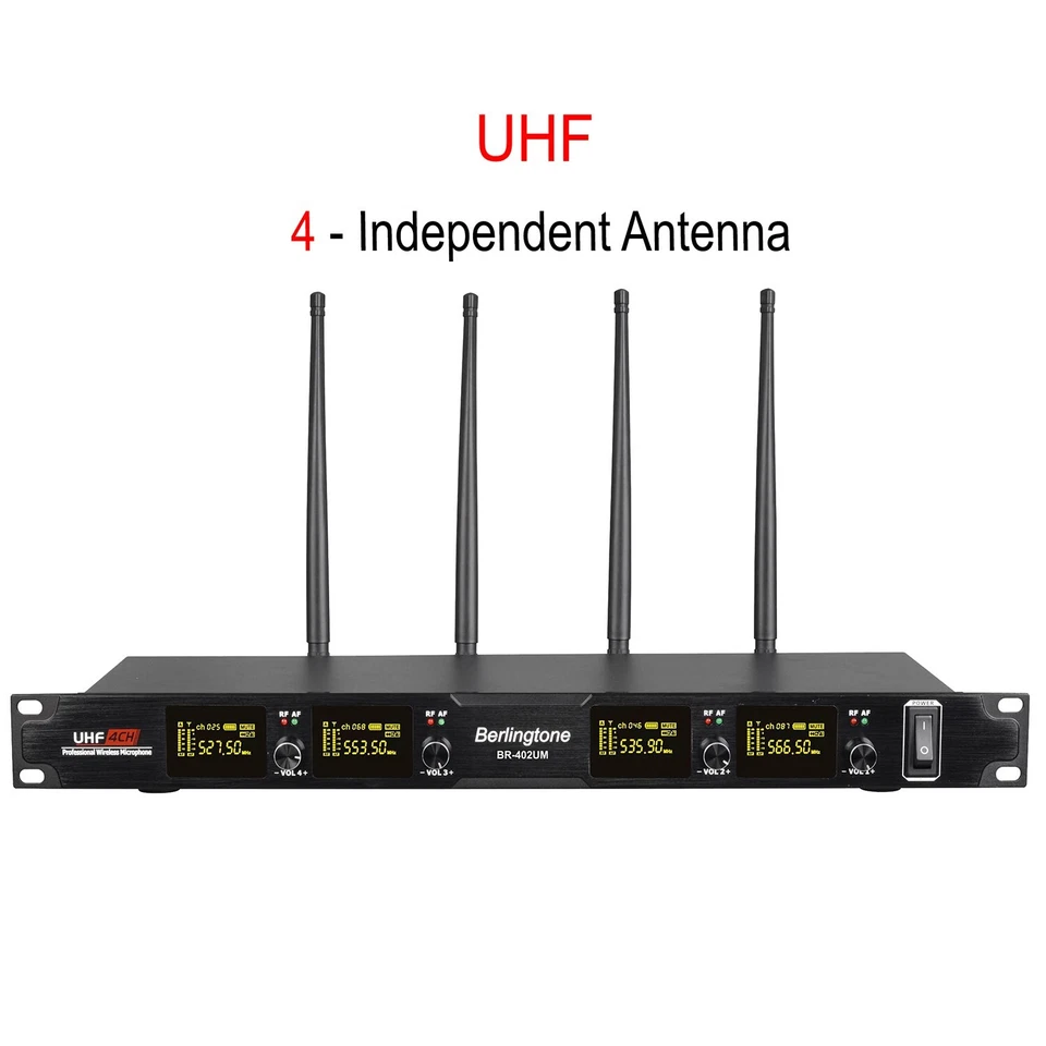 Berlingtone BR-402UM, Pro 4-Channel UHF, 2 Wireless Mic & 2 Bodypack Headset - Image 2 of 4
