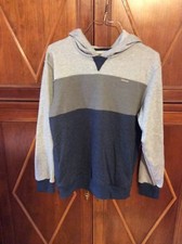 Boys  DKNY Striped Hooded Long Sleeve Sweatshirt -Size L- Gray/Blue Multi