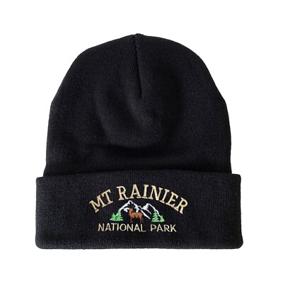 Mt Rainier National Park Embroidered Beanie Winter Hat camping beanie hiking