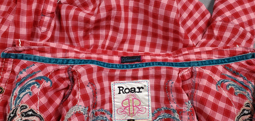 Roar Womens Western Shirt XS Raspberry Gingham Distressed Embellished Blouse - Picture 14 of 22
