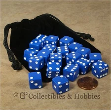 NEW Set of 20 Blue 12mm Dice & Bag Six Sided D&D RPG Game MTG WARHAMMER D6 