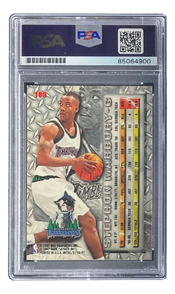 Stephon Marbury Signed 1997 Fleer #189 Timberwolves Rookie Card PSA/DNA - Image 2 of 4
