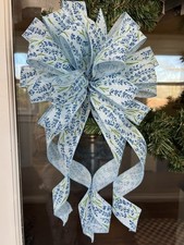 Handmade Spring Summer Powder Blue Floral Bow Wreath Decor 10 x 20 in.