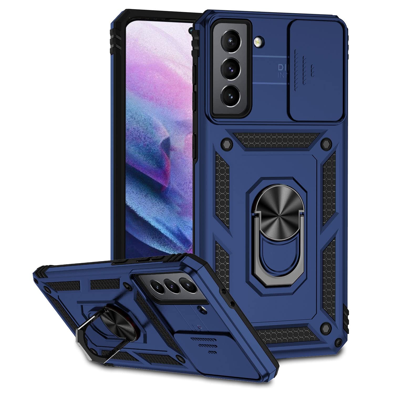 Coque Samsung S21 anti-choc avec béquille arrière et protection d'objectif photo