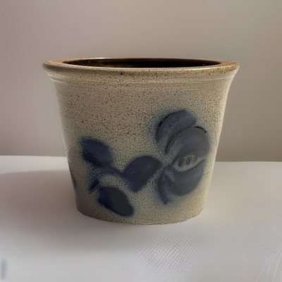 #ad BBP Beaumont Pottery Crock ME Salt Glaze 3.5quot; Cobalt Floral JB Cross Mark VTG $19.00