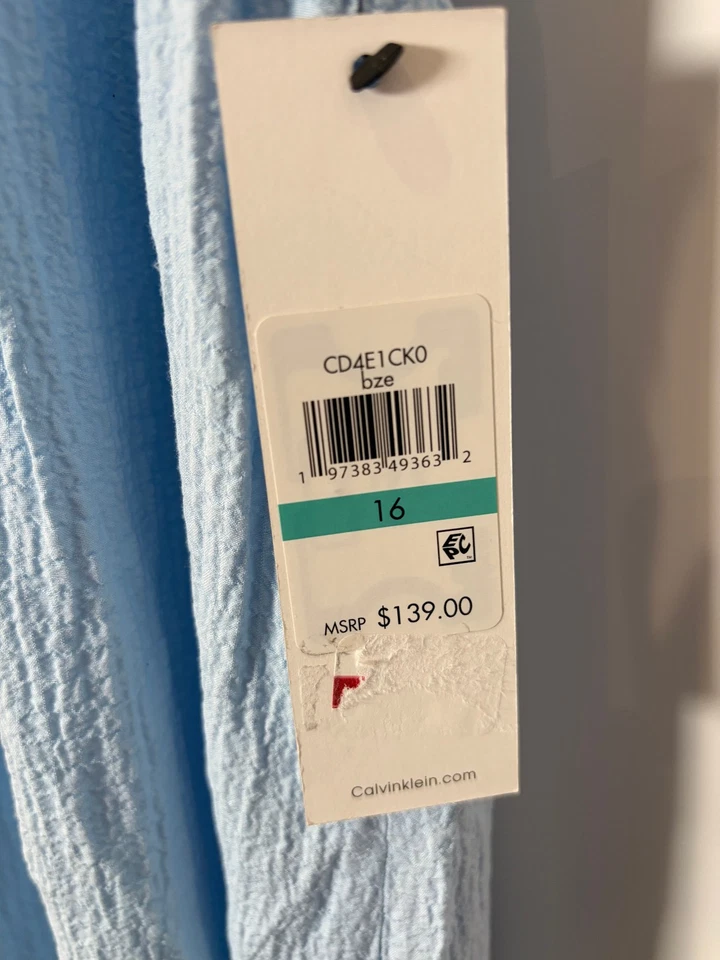 Calvin Klein Women's Blue Empire-Waist Flutter-Sleeve MIDI Sheath Dress Size 16 - Image 4 of 4