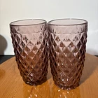 Pair of Vintage Anchor Hocking  Purple Quilted Diamond Point Tumblers 5.5"