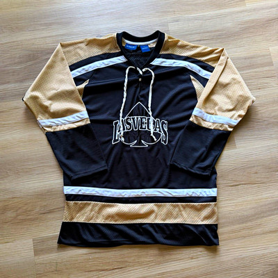 Habibi Men's L Hockey Jersey Black/Gold/White Lace-Up V-Neck Long Sleeve