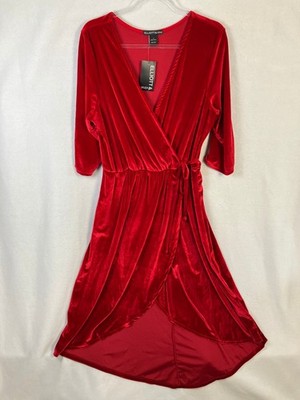 Elliott & Vine Wrap Velvet Midi Dress Women's Size 1X Red 3/4 Sleeve  NWT