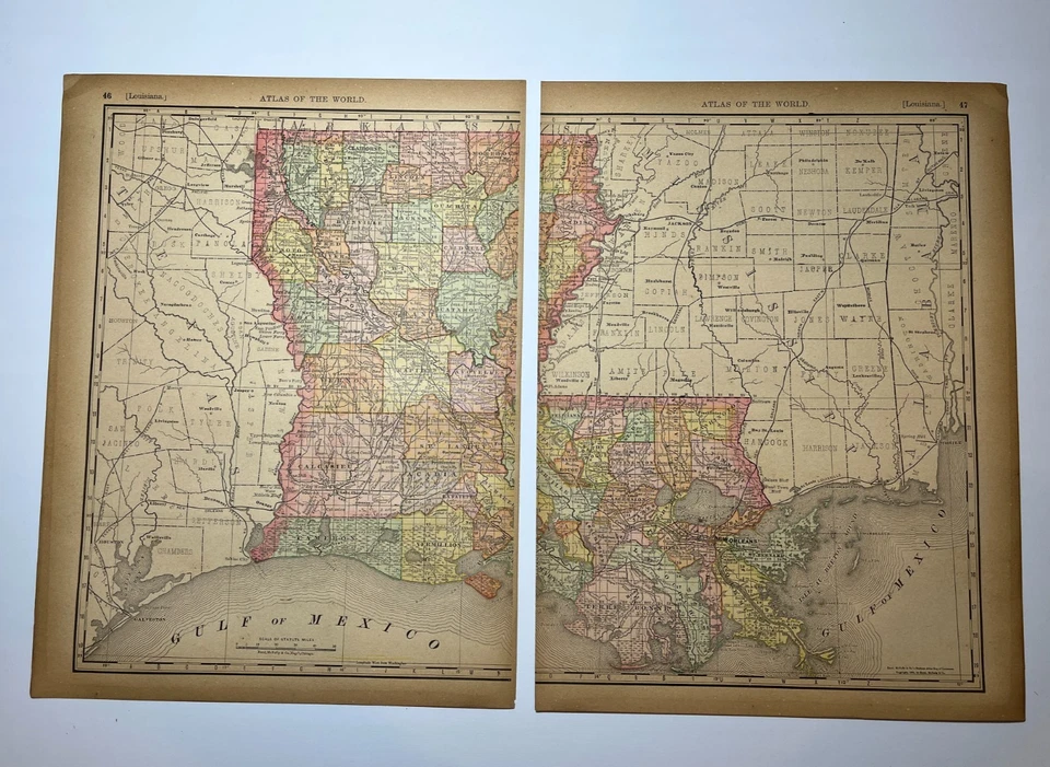 1888 2-Piece LOUISIANA State Map fm 1894 Rand-McNally Atlas SEE PICs & DESCRIP - Image 2 of 4