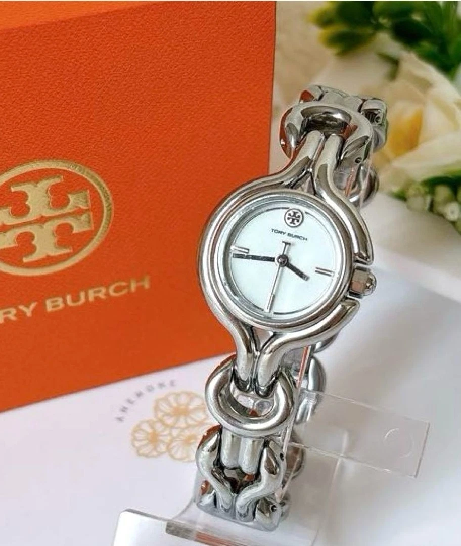 Orologio Tory Burch nodo intrecciato acciaio inox argento TBW3037 con etichetta e scatola
