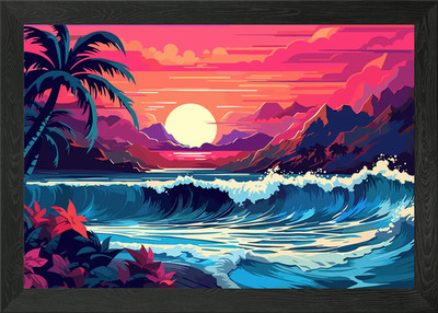Schöner Strand Sonnenuntergang Gerahmtes Wandbild Poster Leinwanddruck Bild
