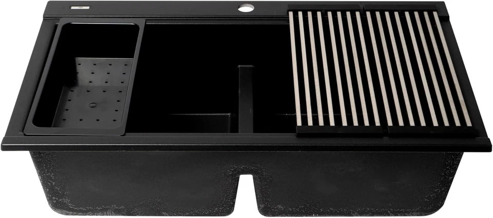 ALFI AB3418DBDI‐BLA Estación de Trabajo Compuesto Granito Negro Doble Tazón Fregadero Drop-in Foto 2 de 3