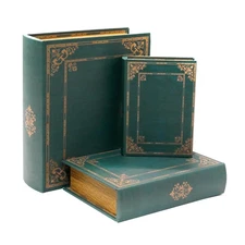 Wooden Decorative Book Boxes 3-Pack - Vintage Style Secret Storage Boxes Hand...