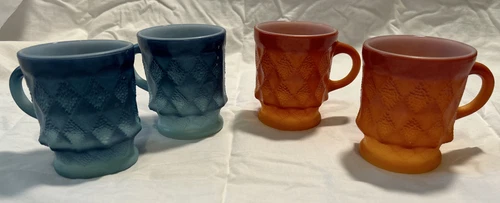 4 Vintage Fire King Kimberly Coffee Mugs Blue Orange