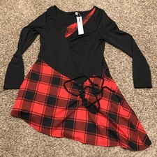 dressfo womens size 6 black & plaid Long sleeve polyester blend dress nwt a37