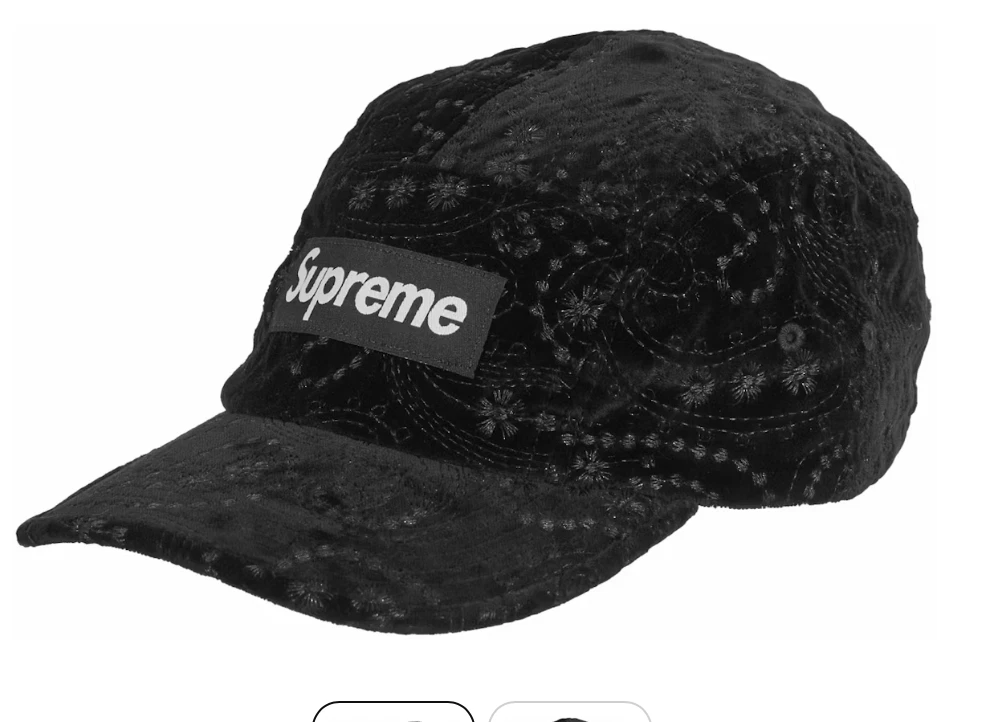 Casquette de camp Supreme Velvet Paisley noire FW23   Noir