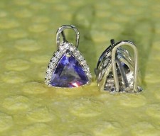 4Ct Trillion Cut Blue Tanzanite Halo Women's Stud Earrings In White Gold Finish