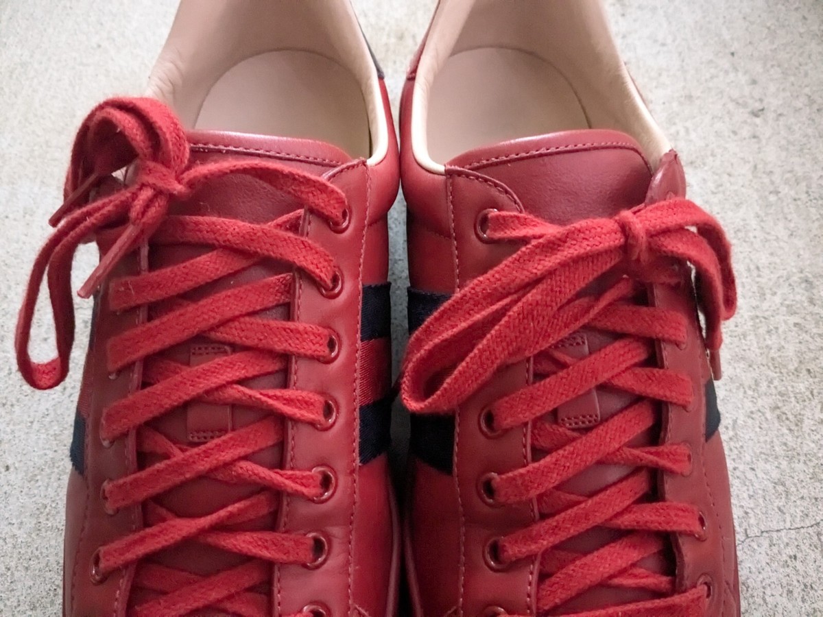 Gucci Ace Sneakers Bee Red Men 9.5 Leather Shoes Low Tops 429446