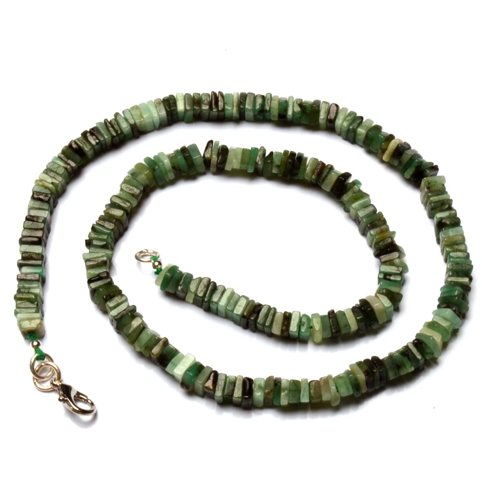 Natural Emerald Gemstone 6 mm Size Square Heishi Shape Beads 16" Necklace - Image 4 of 4