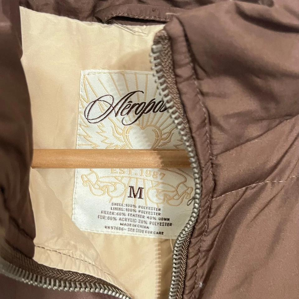 Aeropostale Niñas Chaqueta Puffer Chaleco Talla M Marrón Cremallera Completa Rompevientos Bolsillos Foto 2 de 4