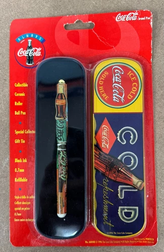 Vintage 1996 Coca Cola Ceramic Collectible Roller Ball Pen w/ Case